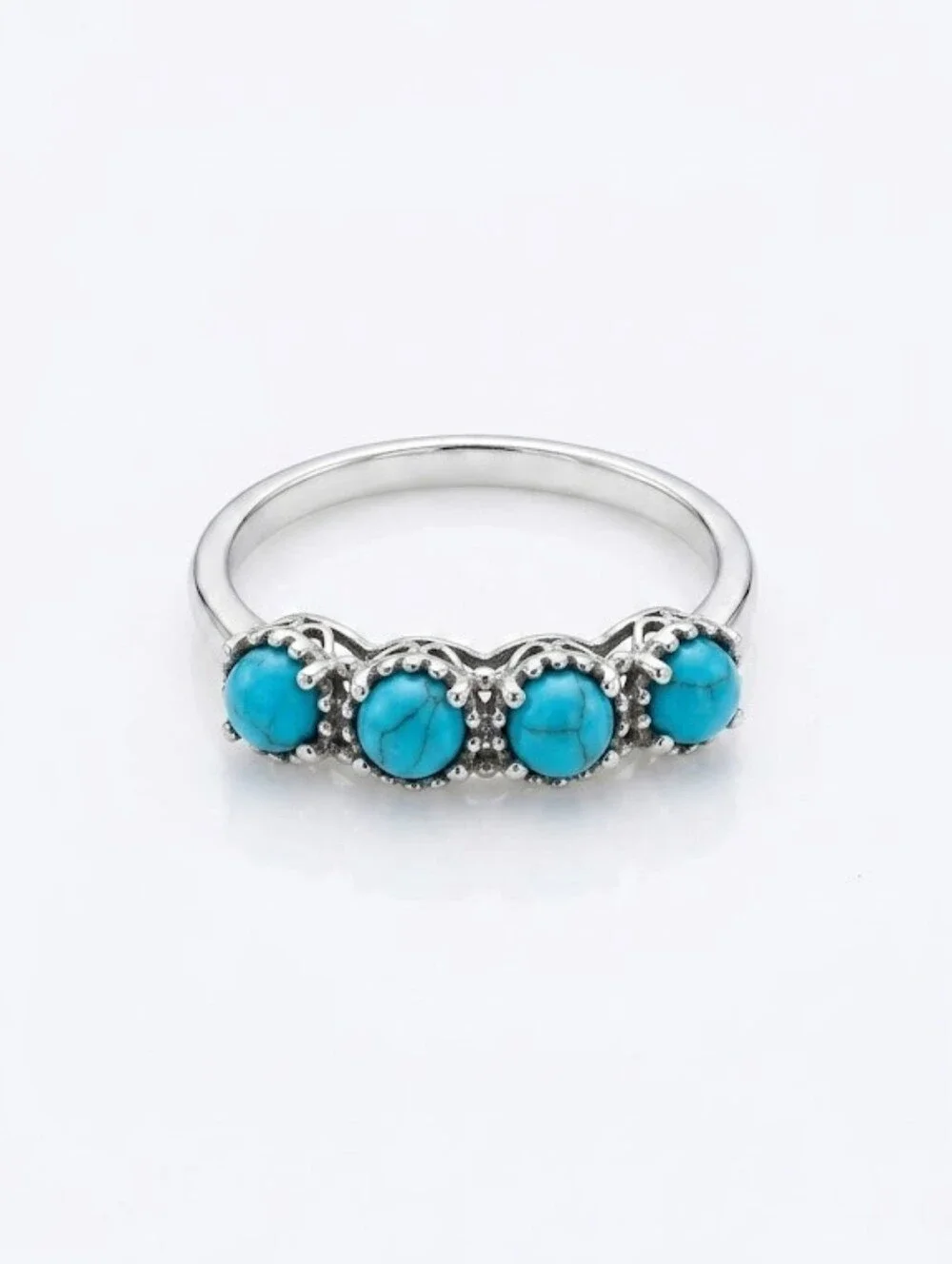 💎3/$12💎Boho Silver Tone Faux Turquoise Stone Band Ring Women's Size 5 Fashion